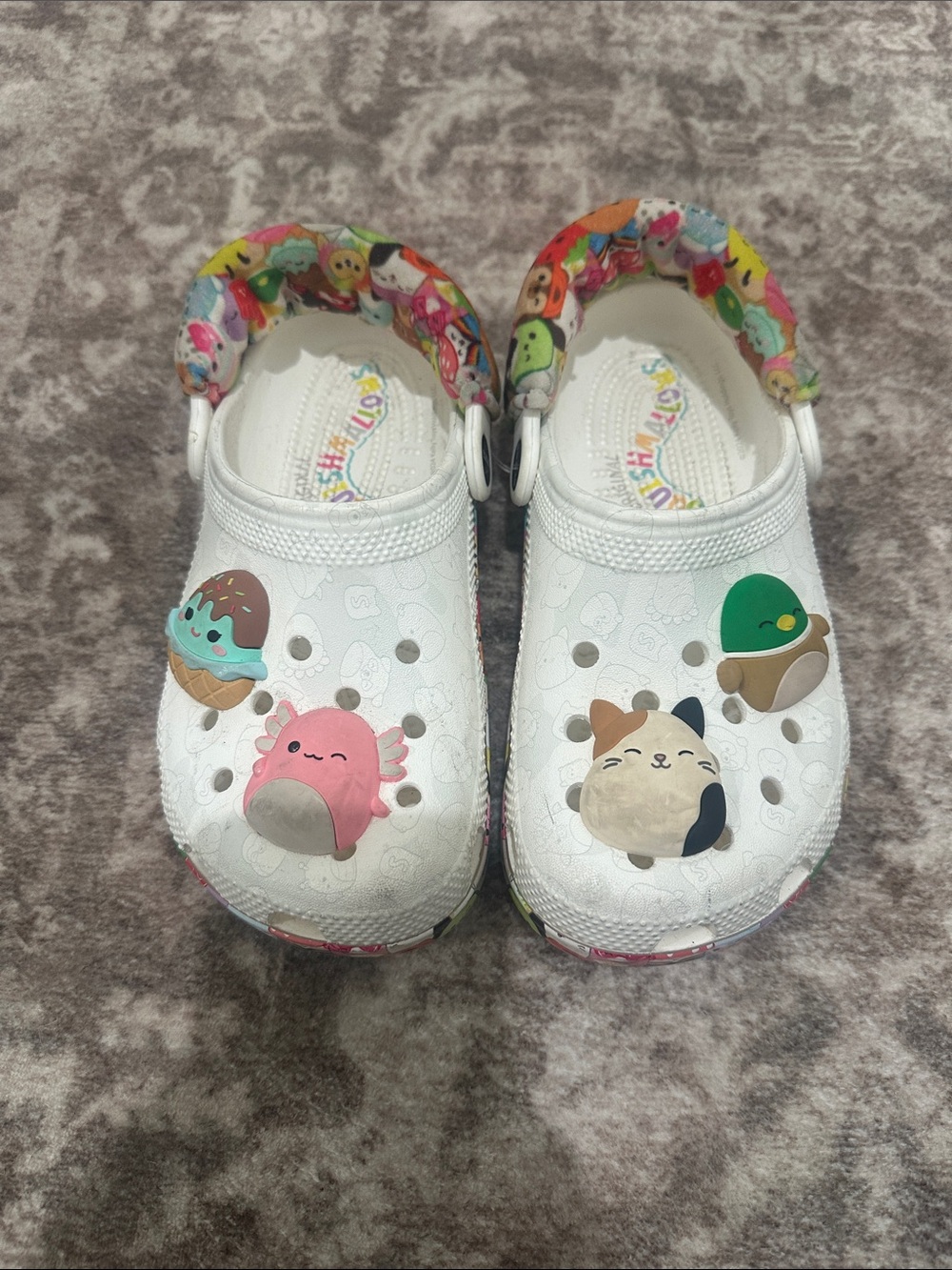CROCS White Kids Clogs with Colorful Character Charms and Printed Heel Strap